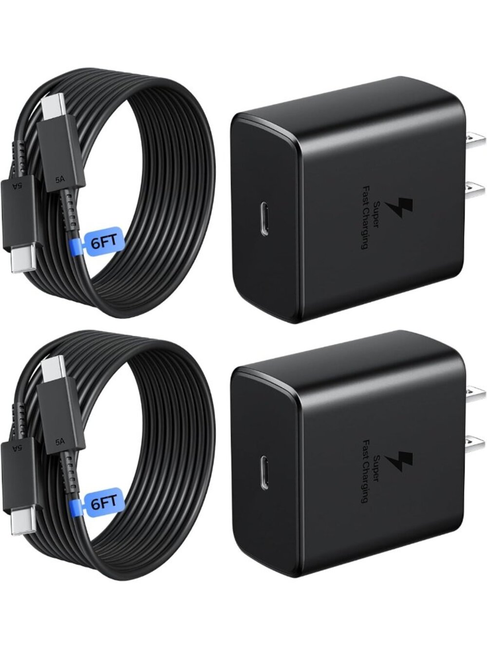 2-Pack 45W USB C Fast Charger with 6Ft Cable - Type C Power Adapter Block